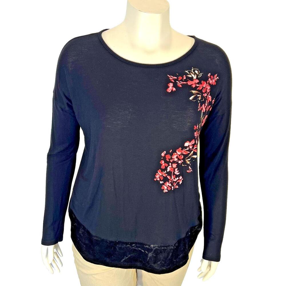 Apt Top Women M Black Floral Spandex Rayon Relaxed